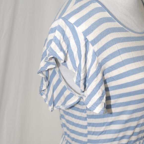 Made in USA Tunic BomBom Womens Small Blue White Stripes Short Sleeve Mini Dress - Picture 5 of 8
